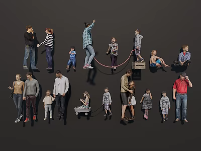 Group of People Engaged in Various Actions and Social Interactions Together 3d model