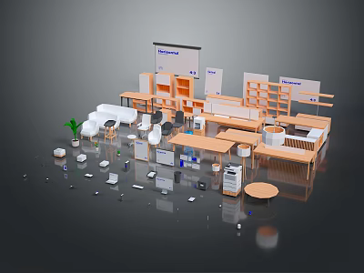 Modern Office Workspace With Various Table And Chair Sets Bookshelves And Whiteboards 3d model