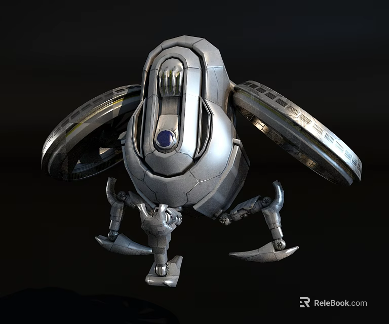 Smart Machine Featuring Silver Metallic Circular Body Blue Core And Mechanical Arms 3d model