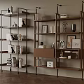Modern Wooden And Metal Bookshelf With Books Decorative Items And Photo Frames