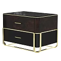 Elegant Dark Wood Nightstand With Black Drawers And Gold Metal Frame