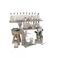 Natural Daily Bath Care Products Arranged On Shelves With Towels And Flowers