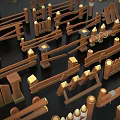 Various Wooden Fence Components With Picket Gates Railings And Decorative Posts