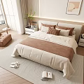 Modern Cream Style Double Bed Fabric Double Bedside Table Small Chandelier Lazy Sofa 3d model