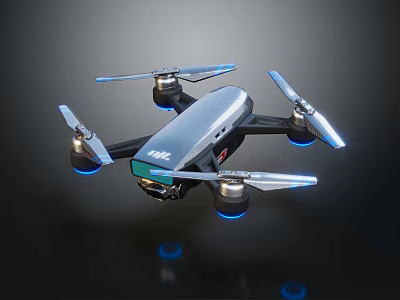 Modern Drone With Four Propellers Blue Lights And Sleek Body Design 3d model