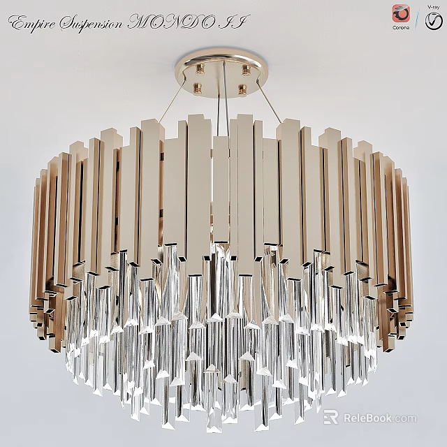 Elegant Modern Gold Metal Chandelier With Crystal Pendants And Vertical Stripes Design 3d model 