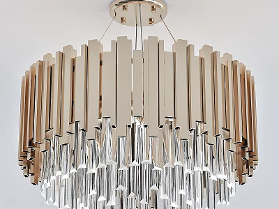 Elegant Modern Gold Metal Chandelier With Crystal Pendants And Vertical Stripes Design 3d model