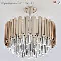 Elegant Modern Gold Metal Chandelier With Crystal Pendants And Vertical Stripes Design