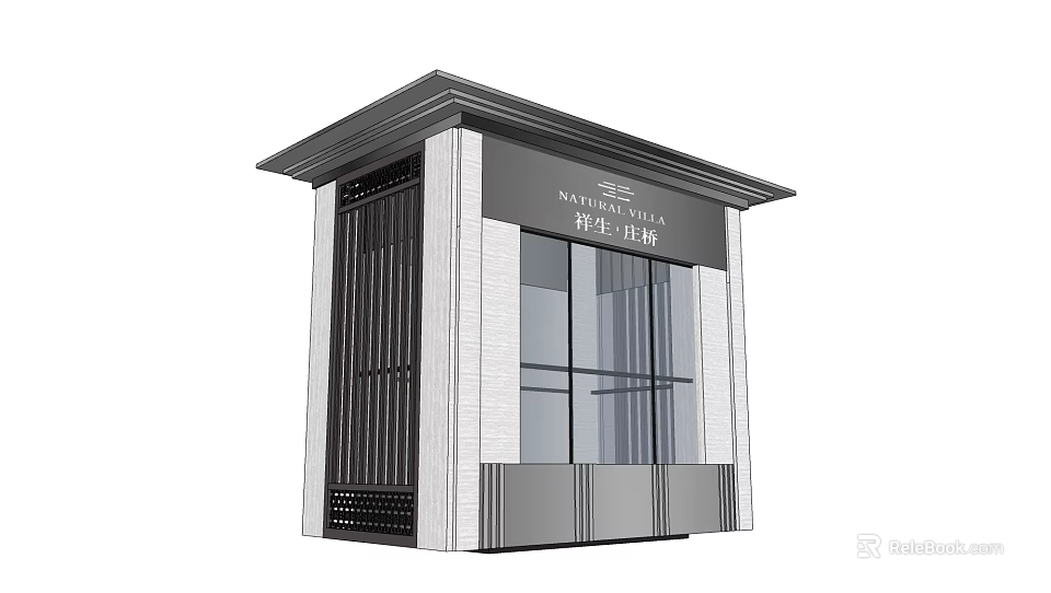 Modern Tuscana Security Booth With Glass Windows And Metal Railings Design 3d model 
