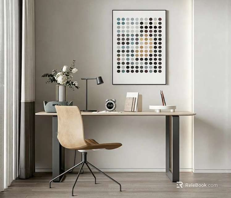Modern Minimalist Interior Desk Chair Set With Lamp Vase Clock And Decorative Painting 3d model 