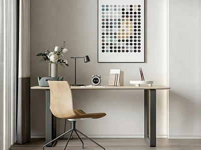 Modern Minimalist Interior Desk Chair Set With Lamp Vase Clock And Decorative Painting 3d model