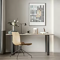 Modern Minimalist Interior Desk Chair Set With Lamp Vase Clock And Decorative Painting