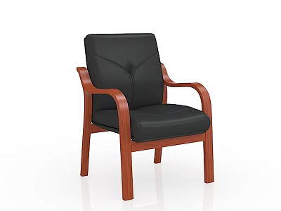 Black Leather Office Chair With Wooden Armrests And Comfortable Seat Backrest 3d model