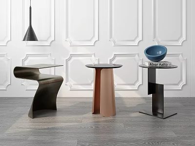 Modern Side Tables Interior With Unique Metal Base Round Top And Black Copper Design 3d model