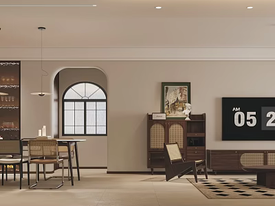 Elegant Modern Living Dining Room Interior With Sofa Dining Table Chairs And Wall Decor 3d model