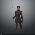 Female Warrior in Medieval Armor Holding Long Spear Standing Pose
