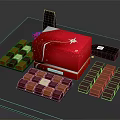 Red Chocolate Gift Box With Star Design And Assorted Chocolate Pieces On Dark Table