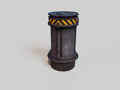 Industrial Cylindrical Metal Equipment With Yellow Black Warning Stripes And Top Lid 3d model