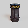 Industrial Cylindrical Metal Equipment With Yellow Black Warning Stripes And Top Lid