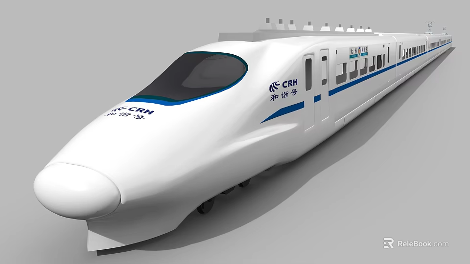 White CRH Harmony High Speed Train With Blue Stripes And Streamlined Front 3d model 