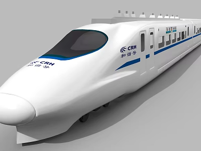 White CRH Harmony High Speed Train With Blue Stripes And Streamlined Front 3d model