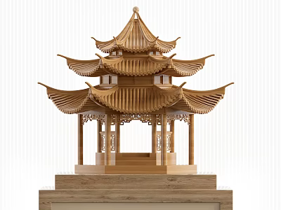 Traditional Wooden Chinese Pavilion With Multi Tiered Roof And Ornate Eaves 3d model