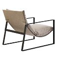 Modern Lounge Chair With Black Metal Frame And Beige Comfortable Cushion