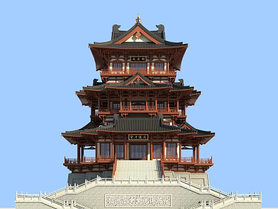 Ancient Chinese Traditional Tower Architecture With Multi Layered Structure And Curved Eaves 3d model