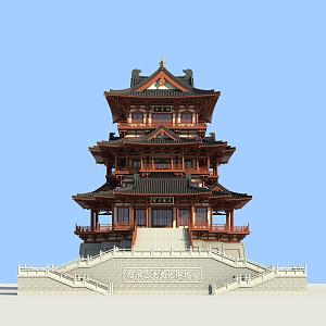 Chinese-style ancient built pavilion 3d model