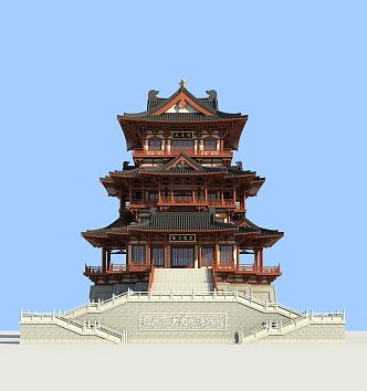 Chinese-style ancient built pavilion 3d model