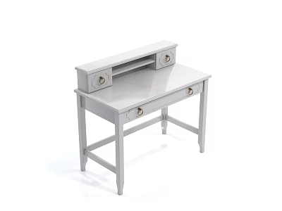 White Functional Desk With Modern Design Sturdy Legs And Storage Drawers 3d model
