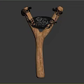 Wooden Slingshot With Y Shaped Frame Black Rubber Bands And Projectile