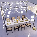 Outdoor Dining Table And Chairs Set With Transparent Canopy White Green Decorative Balls