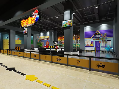 Vibrant Indoor Children's Playground With Colorful Cartoon Themed Decorations And Play Facilities 3d model