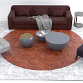 Modern Brown Sofa With Gray Throw And Round Coffee Table Set On Orange Rug 3d model