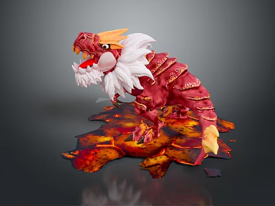 Mythical Red Dragon Game Movie Character With White Mane And Fiery Lava Surroundings 3d model