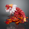 Mythical Red Dragon Game Movie Character With White Mane And Fiery Lava Surroundings