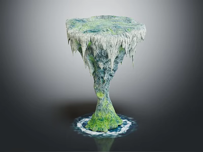 Cartoon Scene 3D Model With Green Vegetation White Decorative Edges And Reflective Ripple Base 3d model