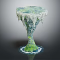 Cartoon Scene 3D Model With Green Vegetation White Decorative Edges And Reflective Ripple Base