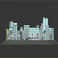 Future Architecture 3D City Model With Skyscrapers Construction Crane And Circular Plaza