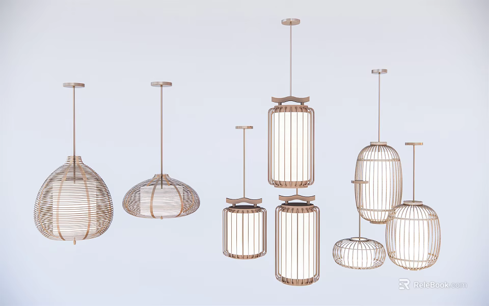 Modern Rattan Pendant Lights With Various Lantern Shaped And Round Designs For Home Interior Decor 3d model 