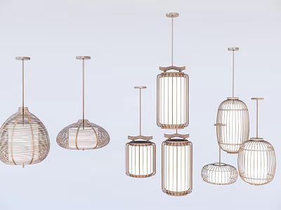Modern Rattan Pendant Lights With Various Lantern Shaped And Round Designs For Home Interior Decor 3d model