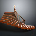 Elegant Spiral Staircase With Wooden Steps And Curved Metal Railings