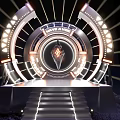 Futuristic Stage With Illuminated Decorations Central Emblem Steps And Circular Structure Lighting Effects 3d model