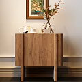 Wooden Corner Table With Vase Flowers And White Cups Home Decor