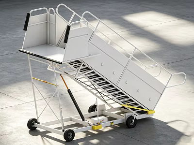 Mobile Industrial Staircase Equipment With Metal Frame Wheels Safety Handrails And Steps 3d model