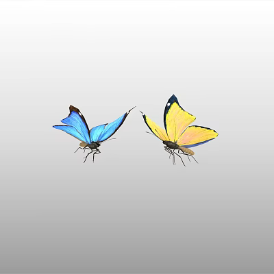 Blue And Yellow Butterflies With Vibrant Wings Flying Gracefully Together 3d model