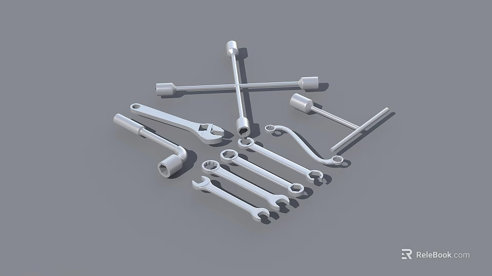 Essential Hardware Tools Collection With Wrenches Sockets L Shaped Wrenches And Extension Bars 3d model