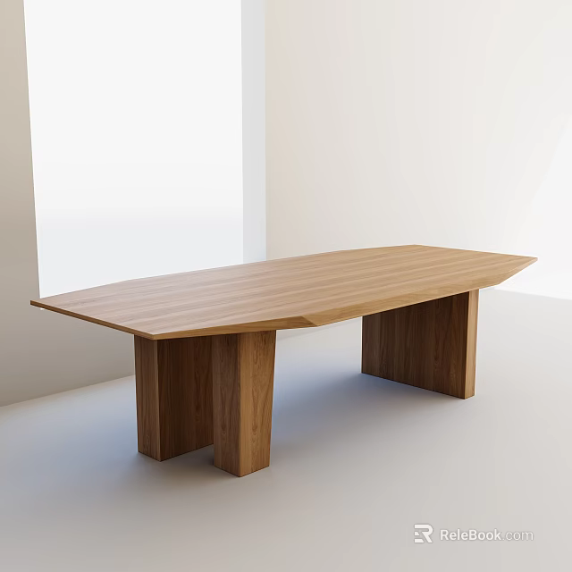 Wooden Rectangular Dining Table With Minimalist Design And Sturdy Legs In Modern Room 3d model 