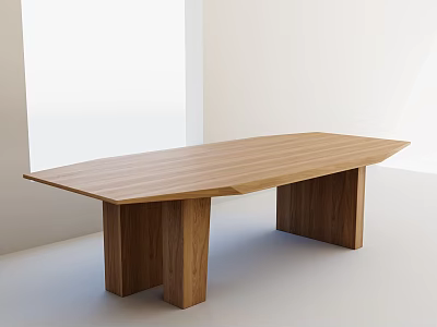 Wooden Rectangular Dining Table With Minimalist Design And Sturdy Legs In Modern Room 3d model